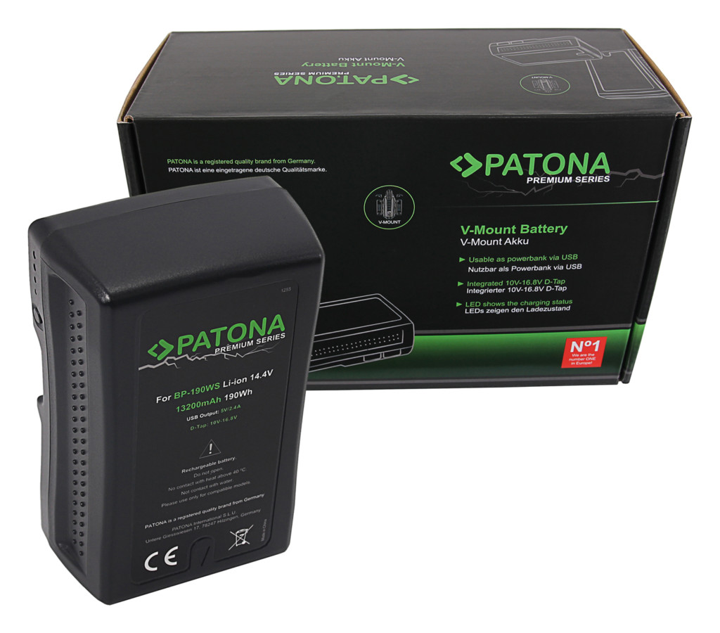 PATONA Premium Battery V-mount 190Wh f. Sony BP190WS DSR 250P 600P 650P 652P – 1255