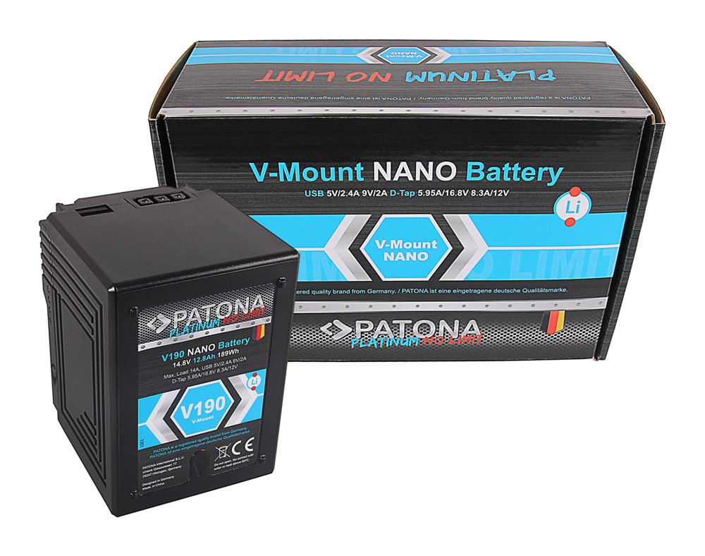 PATONA Platinum NANO V190 V-Mount 189Wh f. Sony DSR 600P 650P 652P HDW 800P PDW 850 BP-150w RED ARRI – 1301
