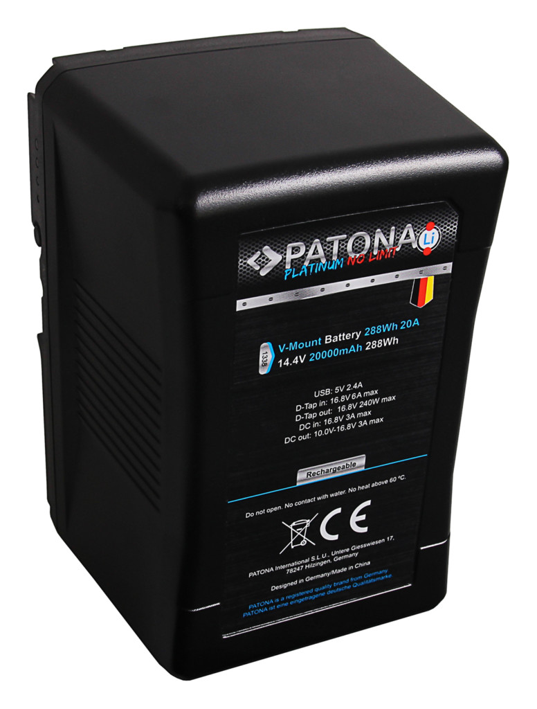 PATONA Platinum battery V-Mount 20A 288Wh with Tesla cells f. Sony BP-290W DSR 250P 600P 650P 652P – 1338