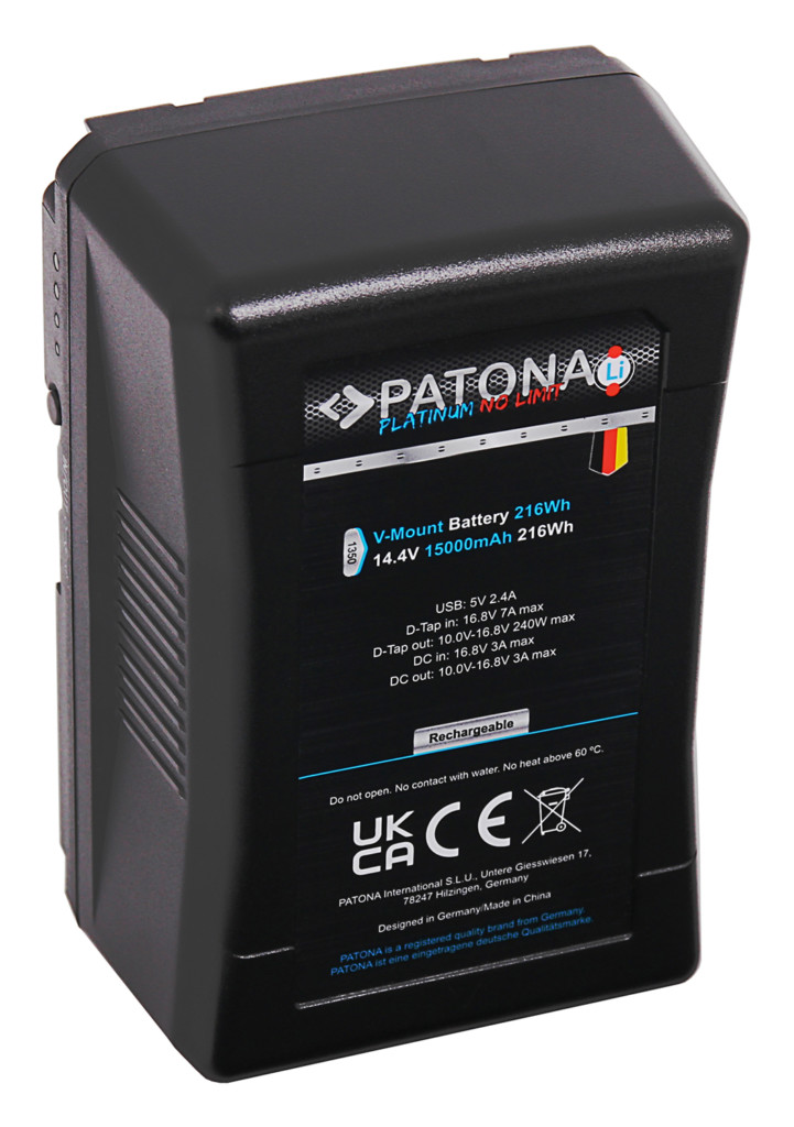 PATONA Platinum Battery V-Mount 24A 216Wh 15000mAh f. Blackmagic Ursa Mini RED EPIC Sony Video LED Light – 1350