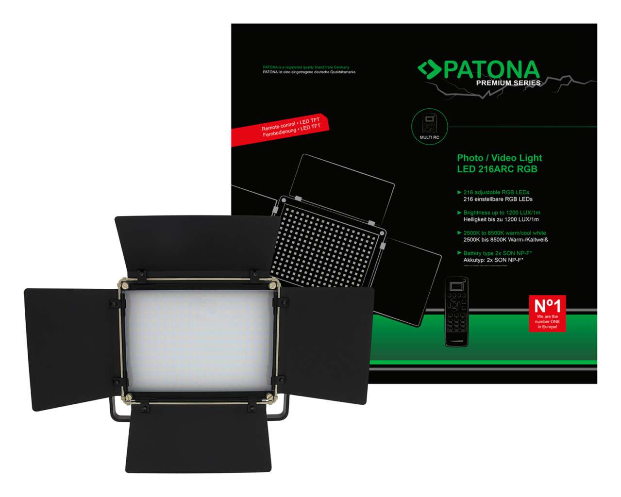 PATONA 4288 prémium LED fotó- és videólámpa 216 állítható RGB LED-del, távirányítóval